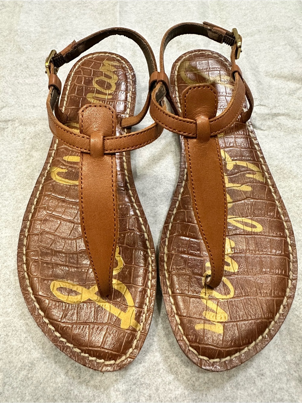 Sam Edelman Brown Leather T-Strap Sandals